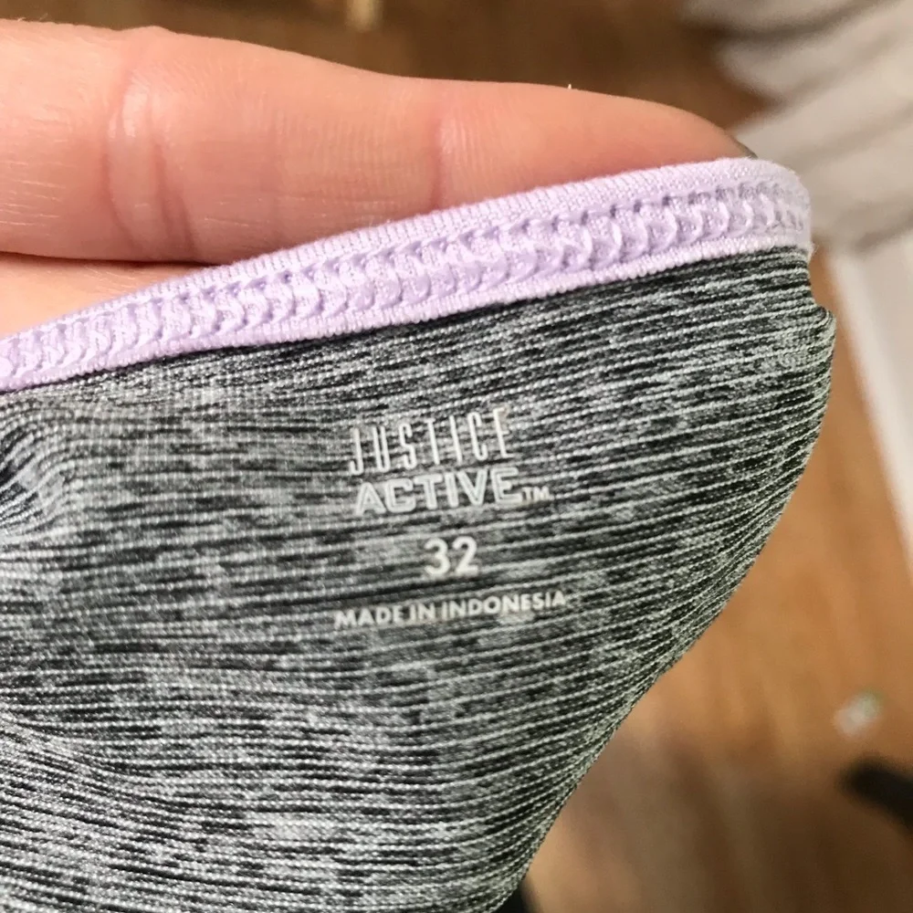 Justice: Heathered Gray Stripes Shiny Purple Bra